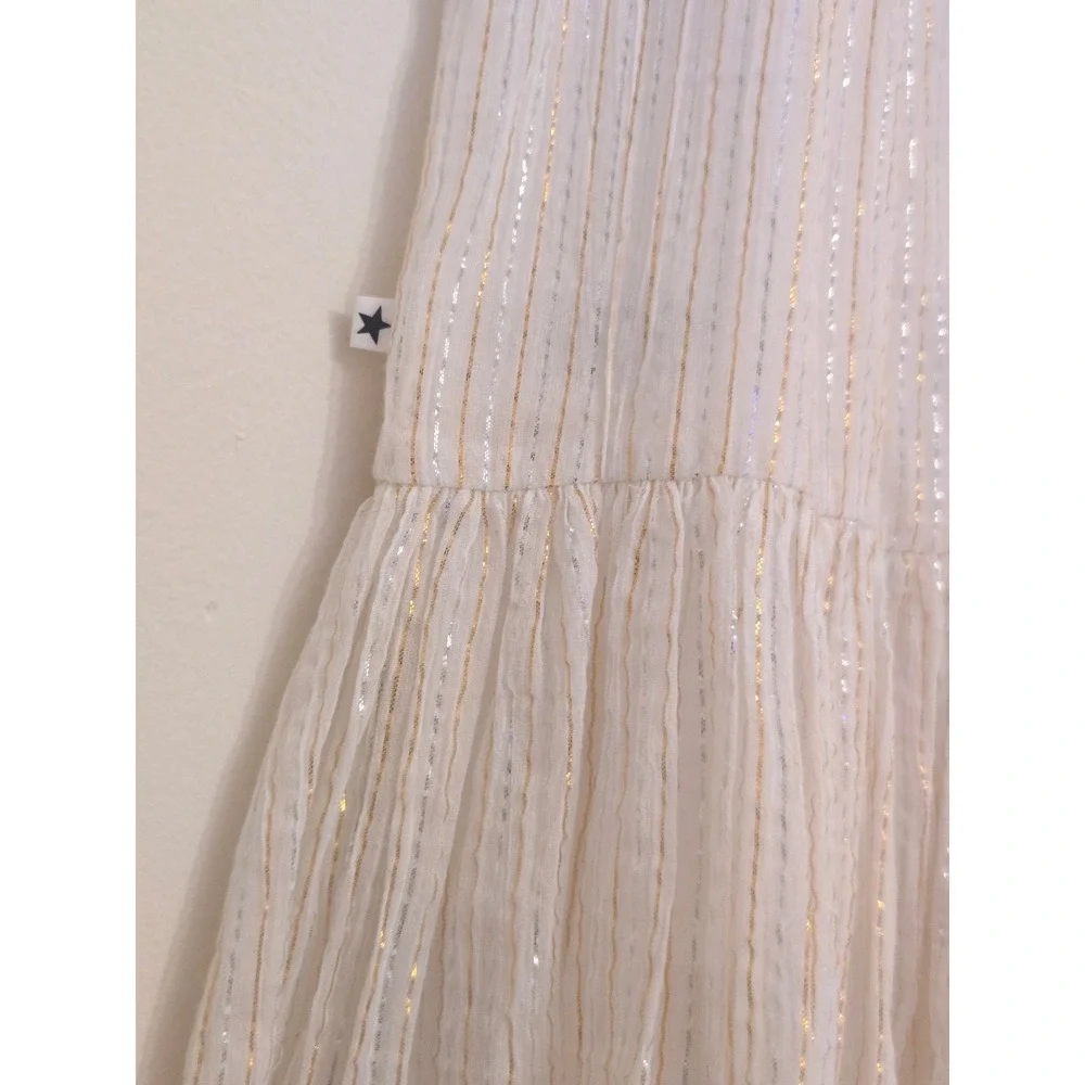 Molo Calee Girls Dress Metallic Gold Silver‎ Stripe Flutter Sleeve White 98- 3T